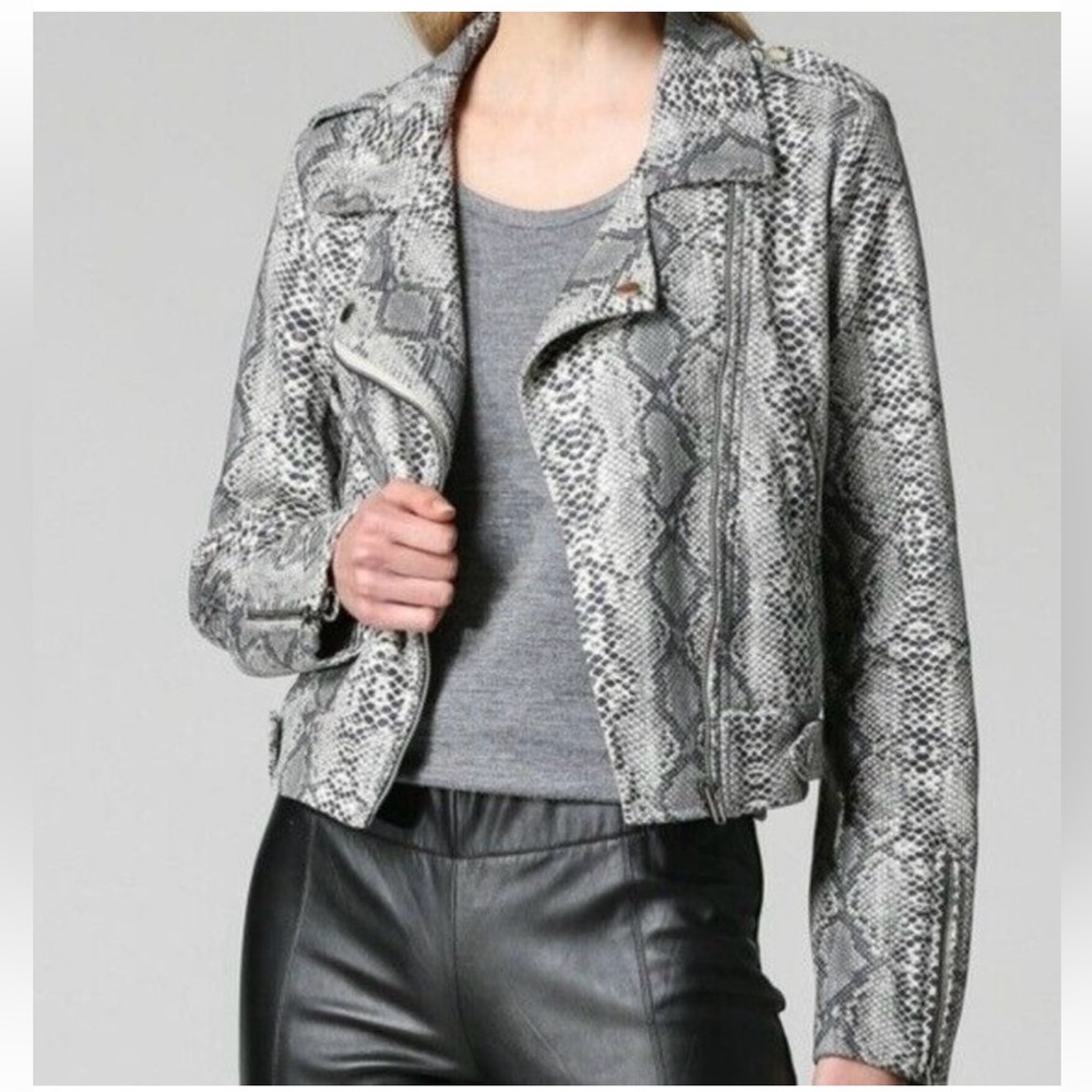 Fate Black and Gray Snake Print Leather Jacket